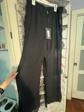 PrettyLittleThing Black Sheer Overlay Trousers